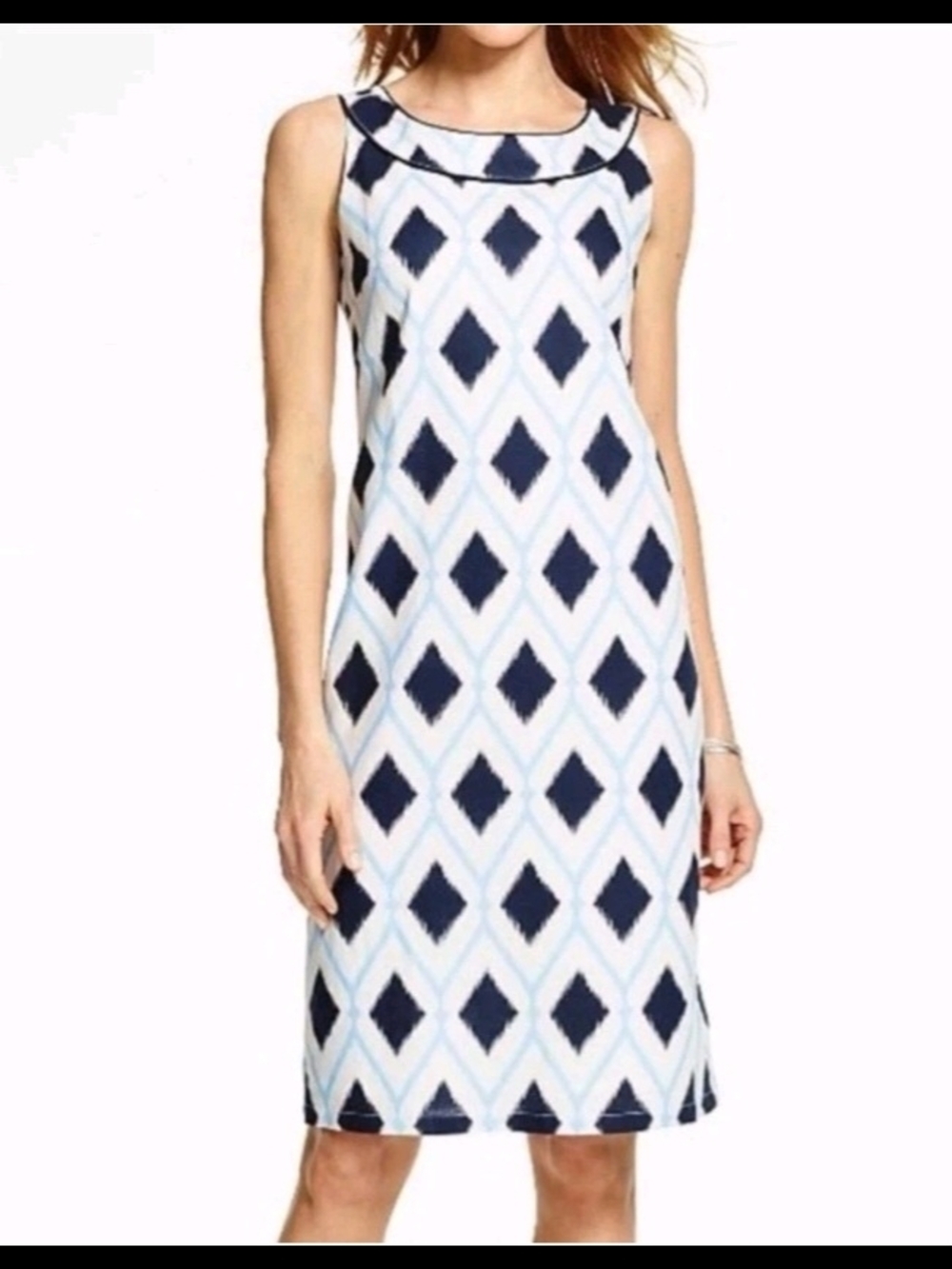 Talbots Navy and White Diamond-Print Sleeveless Midi Dress